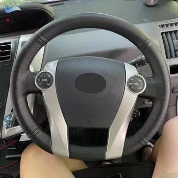 Оплетка на руле для Toyota Prius 30 XW30 2009-2015 Prius C US 2012-2017, автомобильный руль, кожаный чехол, сшитый вручную red line