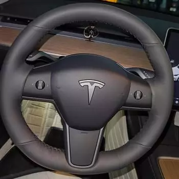 Оплетка рулевого колеса автомобиля на заказ, дышащая натуральная кожа, 100% подходит для Tesla Model 3 2017-автомобильный интерьер