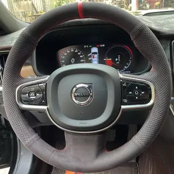 Оплетка рулевого колеса автомобиля на заказ, замшевый чехол, 100% подходит для Volvo S90 XC90 XC60 S60 V90CC, автомобильные аксессуары для интерьера рулевого управления Gray Thread