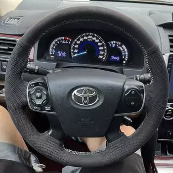 Оплетка рулевого колеса автомобиля на заказ, замшевый чехол, 100% подходит для Toyota Camry 2012 2013 2014, автомобильные аксессуары для интерьера рулевого управления Gray Thread