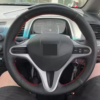 Оплетка рулевого колеса для Honda Civic 8th MK8 2005 2006 2007 2008 2009 2010 2011 Автомобильный руль сшитый вручную кожаный чехол red line