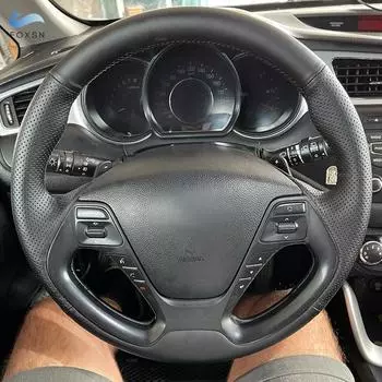 Оплетка рулевого колеса для Kia K3 2013 K3S 2014 K2 Rio 2015 2016 Ceed 2012-2017 Cerato 2013-2017 автомобильный кожаный руль red line