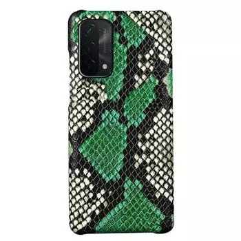 OPPO A93 Защитный чехол из натуральной кожи с рисунком из воловьей кожи питона A58x зелёный