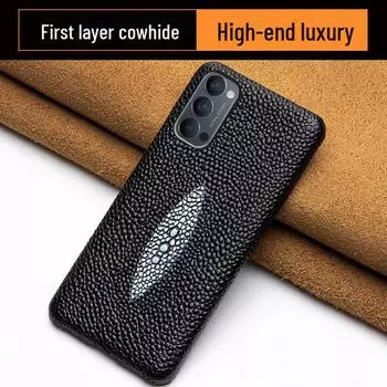 OPPO Reno4/Reno4Pro Cowhide Pearl Fish Pattern Leather Half-Cover Case Reno8 Pro
