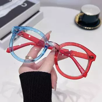 Оправа для очков с защитой от синего света, большая оправа, круглая красно-синяя контрастная оправа, плоское зеркало для женщин, европейский и американский стиль