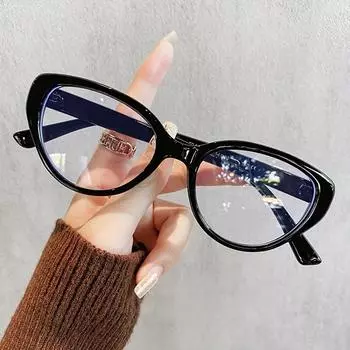 Оправа для женских ретро-очков «кошачий глаз» — материал TR, линзы с защитой от синего света, металлические петли чёрный