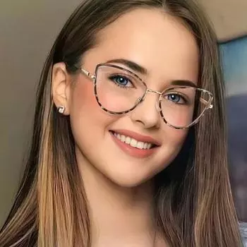 Оправа кошачий глаз с защитой от синего света, женские модные металлические очки, плоские металлические линзы кошачий глаз