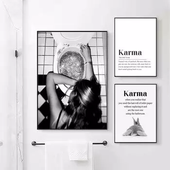Определение кармы, плакаты с цитатами, принты, забавный кролик, декоративные картины, холст, настенные художественные фотографии, декор для ванной, туалета и туалета 21x30cm No Framed