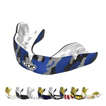 OPRO Mouthguard Custom Sports Mouthpiece Сделано в Англии Синий [Мгновенная посадка] [Официальный магазин] (Дизайн и цвет) (Взрослый, черный и серебристый)
