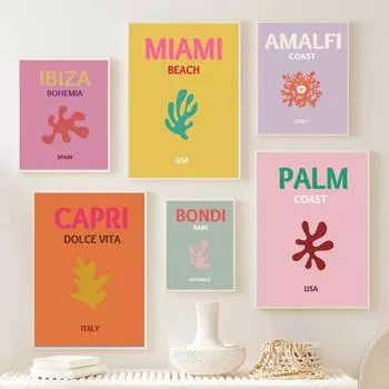 Опрятный красочный туристический принт Майами Бонди Пальма Лбица Капри Амальфи плакат скандинавская картина на холсте Ретро галерея настенный пляжный художественный набор 21cm30cm NoFrame