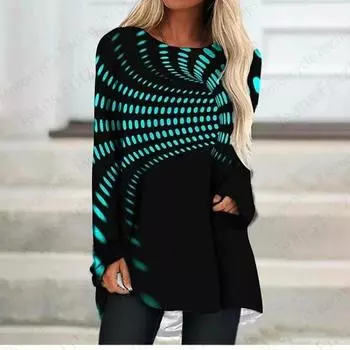 Оптическая иллюзия 3D принт футболки с длинным рукавом женская мода футболка женские топы футболки геометрические туники топы женская одежда смешные S