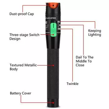 Оптическое волокно Визуальный дефектоскоп Волоконно-оптический кабель Тестер Метр Красный свет Ручка с 2,5 мм Универсальный 5km test pen