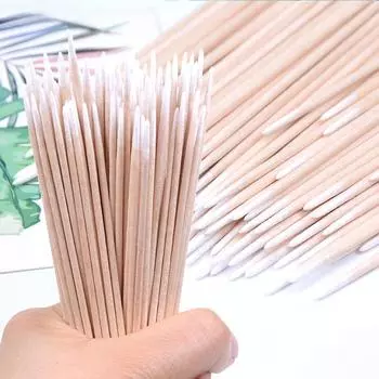 Оптовая продажа 100/300/500 шт. деревянных ватных палочек для бровей и век, блеска для губ, заостренных тампонов, чистящих палочек, аппликаторов для наращивания ресниц