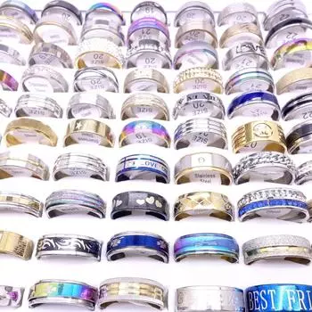 Оптовая продажа, 100 шт./лот, мужские и женские топы, кольца из нержавеющей стали, смешанные стили, модные украшения, красивые подарки для вечеринок