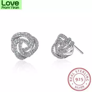 Оптовая продажа 100% стерлингового серебра 925 пробы сверкающие серьги-гвоздики Love Knots для женщин ювелирные изделия подарок Xchs476