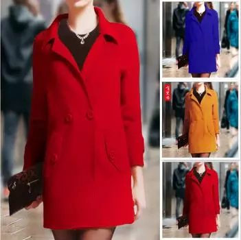 Оптовая продажа 2024 года, осень и зима, независимая станция заказа, пальто женское шерстяное средней и длинной длины S красный