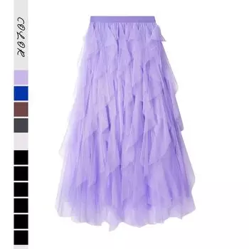 Оптовая продажа 2025 года эластичная талия модная универсальная и тонкая сращиваемая нерегулярная средняя и длинная юбка One size фиолетовый