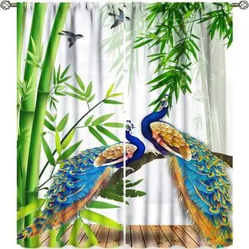 Оптовая продажа 3D Flora Flowers Peacock Series Бесплатная доставка 2 шт. Тонкая занавеска для окна с затенением для гостиной, спальни, декора 100W130H(CM)40x51in&Hook