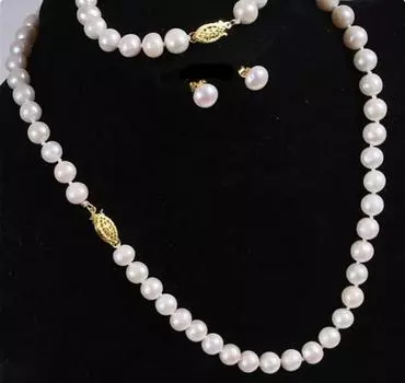 Оптовая продажа 7-8 мм белый культивированный жемчуг ожерелье браслет серьги набор