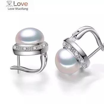 Оптовая продажа 925 серебряных ювелирных изделий жемчужные серьги кристалл из австрийского натурального жемчуга серьги-гвоздики 8-9 мм для женщин