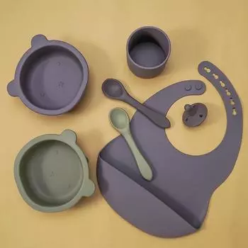 Оптовая продажа детской силиконовой посуды 100% пищевая детская силиконовая ложка на присоске миска для кормления в форме детского животного тарелка