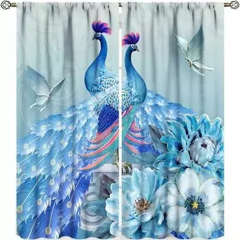 Оптовая продажа Flora Flowers Peacock Series Бесплатная доставка 2 шт. Тонкая занавеска для окна с затенением для гостиной, спальни, декора 100W130H(CM)40x51in&Hook