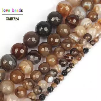 Оптовая продажа граненых кофейных полосатых бусинок из агата-оникса для изготовления ювелирных изделий, размер 15 дюймов, размер 4,6,8,10,12 мм, изготовление браслета 4mm 95pcs beads
