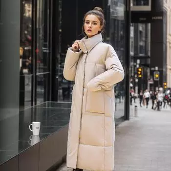 Оптовая продажа хлопчатобумажной одежды, женской, длинной, осенне-зимней, теплой, выше колена, хлопчатобумажной одежды, женской, выше колена, свободной S белый