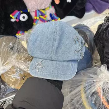 Оптовая продажа из Кореи 2024 года, новая большая версия джинсовой кепки Cloud, женская большая окружность головы, показывающая лицо, маленькая солнцезащитная бейсболка head circumference 54-59CM темно-синий
