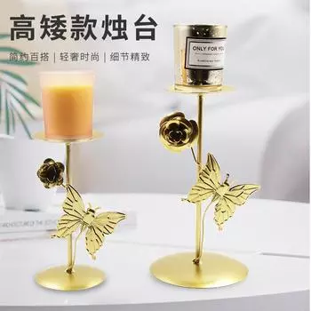 Оптовая продажа из кованого железа золотой изысканный подсвечник украшение бабочка цветок украшение стола стол для ароматерапии романтический ужин свадебная церемония Short-
