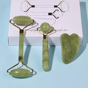 Оптовая продажа Jade Roller Facial Massage Set Beauty Device Face Scraping Board Horn scraping board