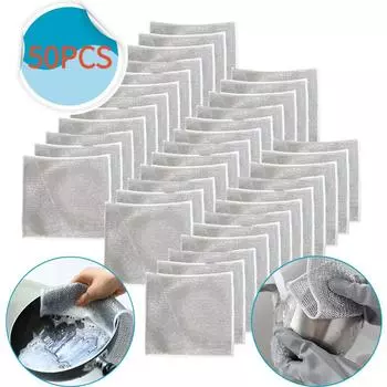 Оптовая продажа металлическая стальная проволока тряпки ткань для дома кухня кастрюля сковорода мытье посуды двухстороннее полотенце салфетки для уборки полотенце скребок тряпка 1pcs