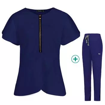 2025 Модные медицинские костюмы, комплект больничной униформы, однотонный больничный хирургический халат с карманами и V-образным вырезом, комплект медицинских костюмов для женщин, бегунов XS синий