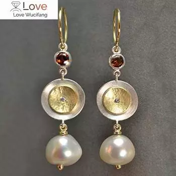 Оптовая продажа модных золотых дисков с имитацией жемчуга, длинные серьги для женщин в корейском стиле, красные стразы, висячие серьги для женщин