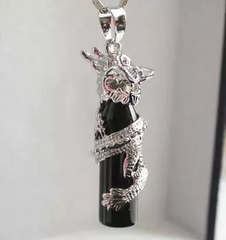 Оптовая продажа, модный китайский ветровой цилиндр, черный, зеленый, нефритовый дракон, подвески, ожерелье