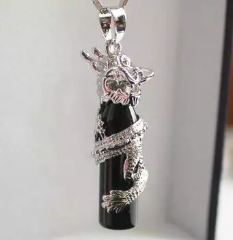 Оптовая продажа, модный китайский ветровой цилиндр, черный, зеленый, нефритовый дракон, подвески, ожерелье