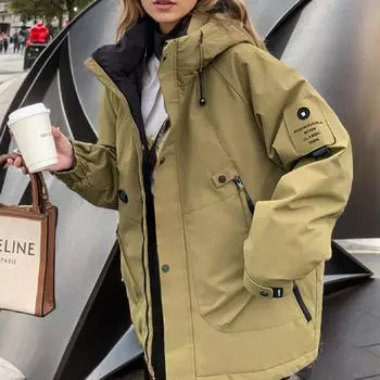 Оптовая продажа, наружная версия в стиле альпинизма, повседневная модная свободная зимняя куртка с толстым пухом и хлопковой подкладкой, куртка с хлопковой подкладкой S чёрный