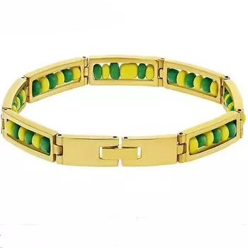 Оптовая продажа, новые ювелирные изделия из нержавеющей стали, браслет Orula зеленого и желтого цвета, смешанные бусины, унисекс, браслет Shango Ochun для женщин золотой