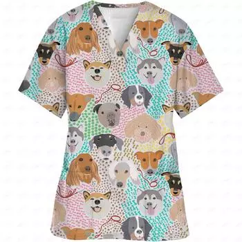 Оптовая продажа, новые высококачественные мультяшные принты для собак, униформа медсестры, лабораторные комбинезоны для зоомагазинов, модные тонкие дышащие матовые топы S