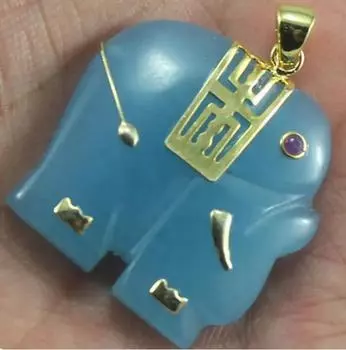 Оптовая продажа, новый дизайн, изящные ювелирные изделия в форме животного, синий натуральный нефритовый кулон в виде слона