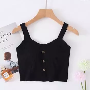 Оптовая продажа от производителя 2025 года, новая весна и лето, хлопковый поясной бюстгальтер, слинг-жилет для женщин, пуговицы, широкий плечевой ремень, женский жилет для пупка S