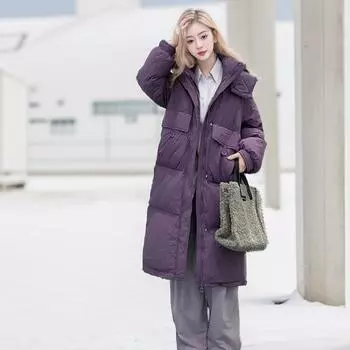 Оптовая продажа пуховой хлопковой одежды для женщин, средней и длинной длины, с большими карманами, свободное пальто с хлопковой подкладкой M [Recommended below 60kg]