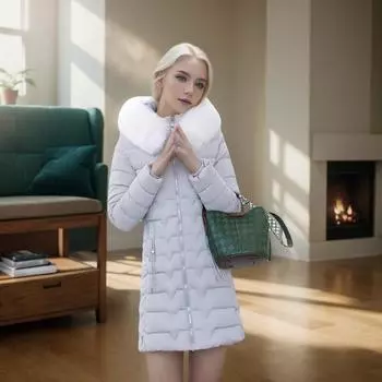 Оптовая продажа пуховой хлопковой одежды женская одежда средней и длинной зимней моды большой меховой воротник тонкая хлопковая подбитая одежда L [Recommended below 52.5 kg] чёрный