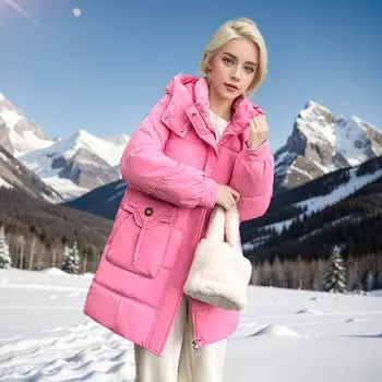 Оптовая продажа с фабрики, пуховая хлопковая одежда, женская одежда, зимняя одежда средней и длинной длины, тонкая одежда с капюшоном и утолщенной талией из хлопка M [Recommended below 55kg] чёрный