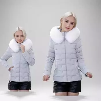 Оптовая продажа с фабрики, пуховая хлопковая одежда, женская короткая зимняя облегающая и тонкая меховая шапка с воротником из меха, одежда с хлопковой подкладкой L [Recommended below 52.5 kg] чёрный