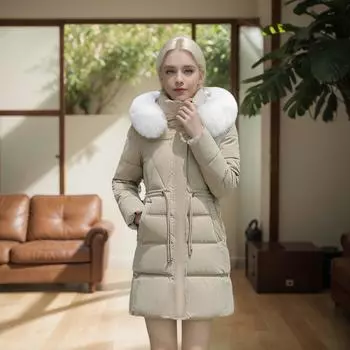 Оптовая продажа с фабрики, пуховая хлопковая одежда, женская, средней и длинной длины, модное пальто из хлопка с большим меховым воротником и утолщенной талией L [Recommended below 52.5 kg] синий