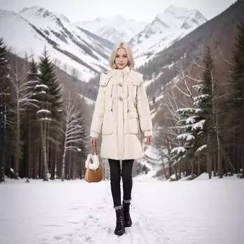 Оптовая продажа с фабрики зимняя средняя и длинная пуховая хлопковая утепленная одежда женская свободная утепленная куртка с капюшоном M [Recommended below 55kg]