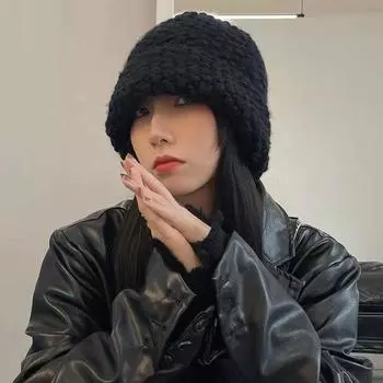 Оптовая продажа шляпы ананас ~ нишевая толстая вязаная шерстяная шапка женская осенне-зимняя универсальная фланцевая маленькая теплая шапка M56-58cm зелёный