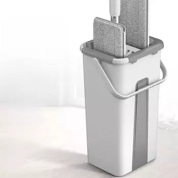 Оптовая продажа, швабра для ленивых, плоская швабра двойного назначения для сухой и влажной уборки с ведром, ручная стирка, универсальный бытовой инструмент для чистки полов белый