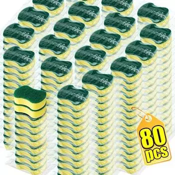 Оптовая продажа Волшебная двухсторонняя губка с высокой впитывающей способностью для кухни, мытья посуды, кастрюль, ржавчины, пятен, губки, щетки, чистящие средства 1PC